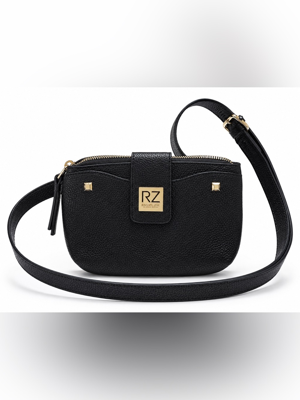 Rachel Zoe Black Buckle Belt Bag / Crossbody Fanny Pack Pebbled Faux Leather